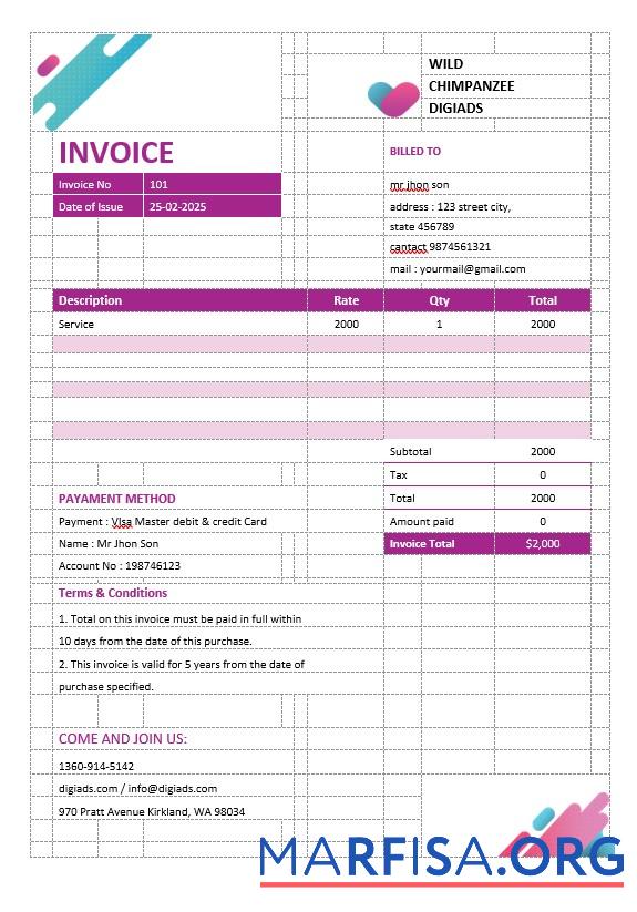 Downloadable Digital Advertising Agency Invoice Template